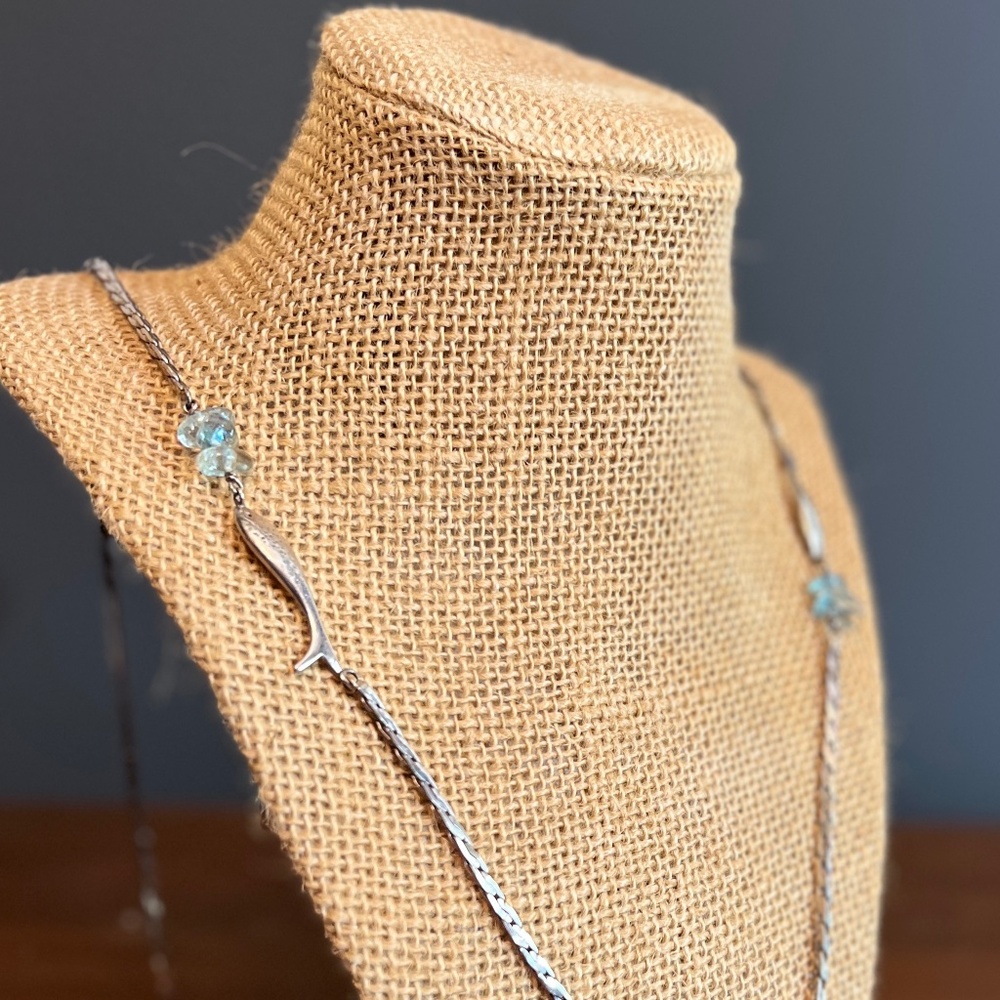 Fishes & Bling Sterling Silver Necklace. 38" in total length.